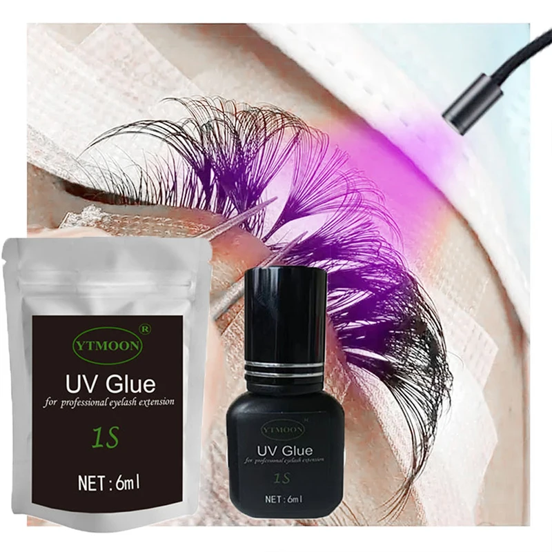 Adhesivo de pegamento UV para extensiones de pestañas, 6ml, 1S, secado rápido, pegamento fuerte para extensión de pestañas postizas, pegamento UV de larga duración para pestañas
