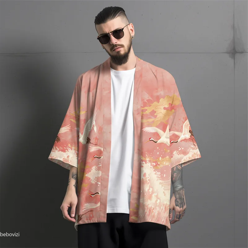 موضة هاراجوكو شيطان طباعة المرأة يوكاتا Ukiyo-e سترة غير رسمية كيمونو 2025 الصيف قميص الشاطئ ملابس هاوري اليابانية