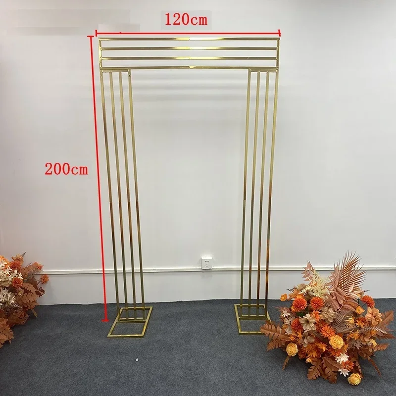 Modernes Gold-Metall-Hochzeitsbogen-Set, Rechteckiger Vertikaler Lamellen-Hintergrund, Luxuriöser Quadratischer Säulenständer für Zeremonienbühnen-Dekoration – Detail 12