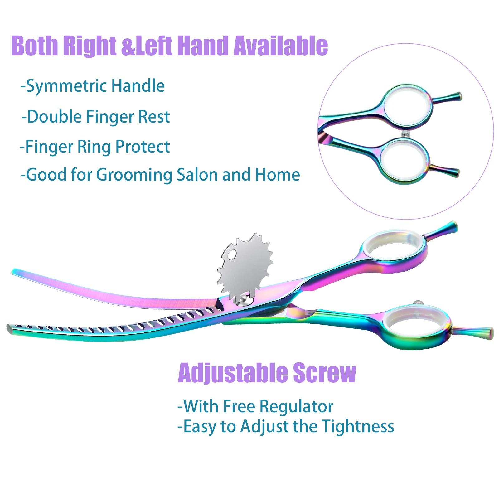 7 Inch Rainbow Pet Chunker Scissors - Ergonomic Upward Curved Blades for Thinning, Texturizing, Trimming, and Shearing