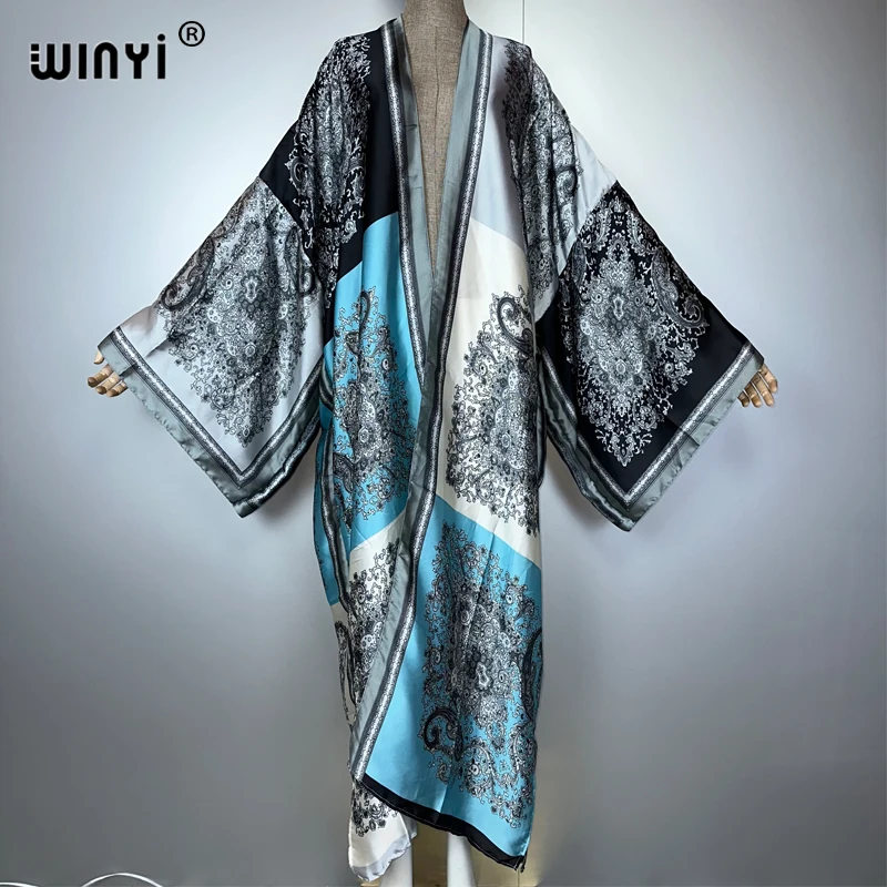 WINYI summer boho kimono  muslim Caftan holida beachwear Cardigan evening dress abaya dubai luxury cover-ups beach outfits women