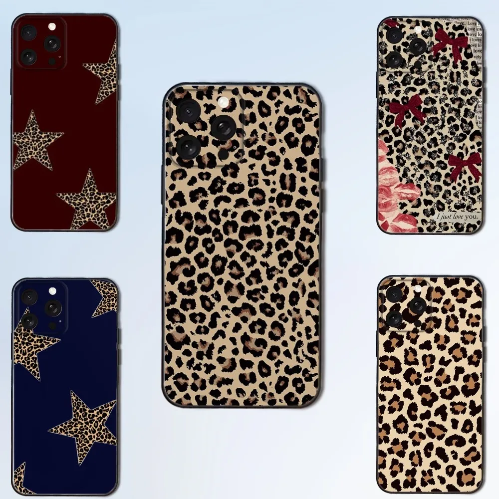 

Korean Cute Leopard Print Phone Case For iPhone16, 15,14,13,12,11,Plus,Pro Max,XS,X,XR,SE,Mini,8,7 Soft Silicone Black Cover