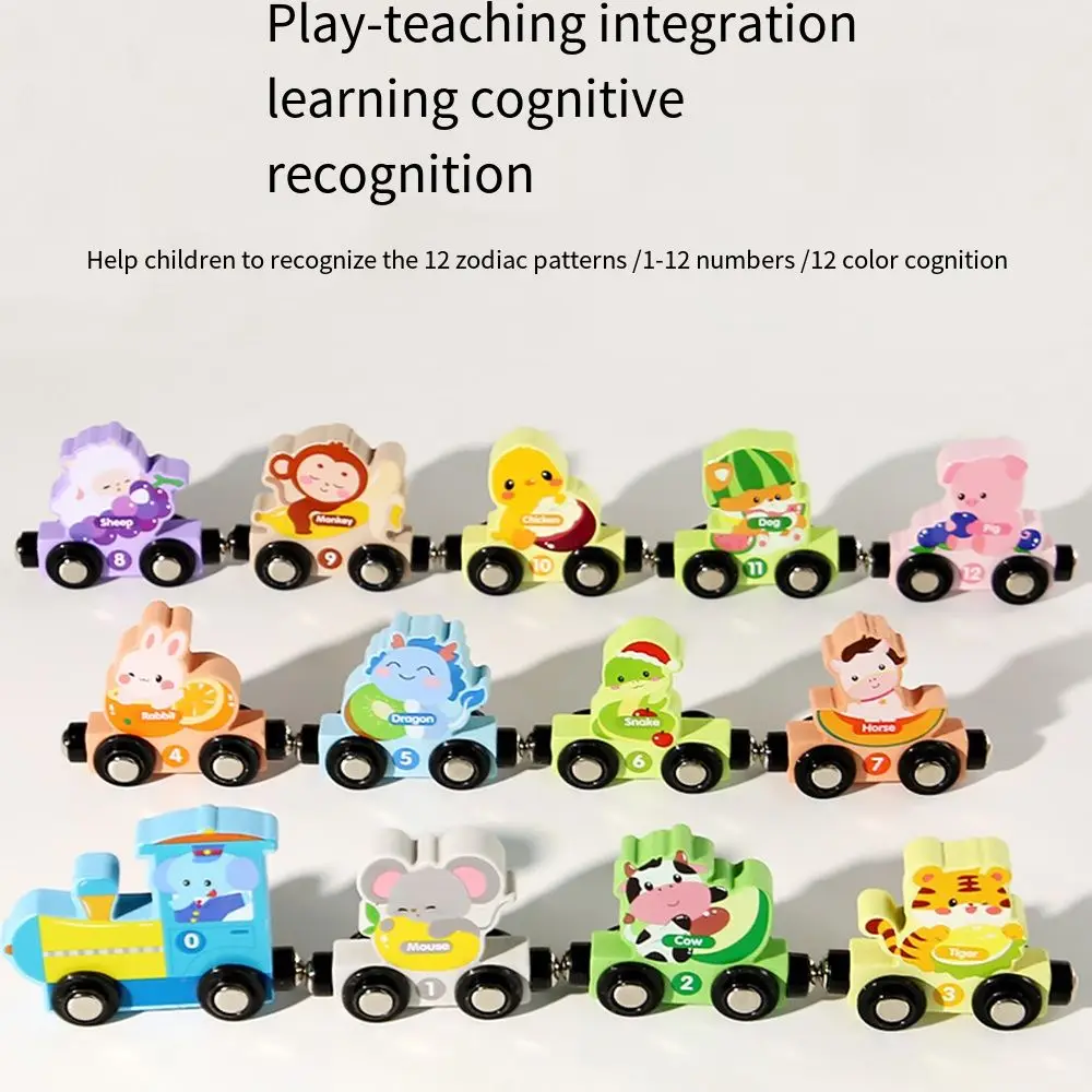 Train magnétique en bois avec chiffres/animaux/fruits/dinosaure, jouets éducatifs, ensemble de Train numérique Montessori