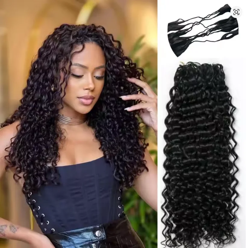 

Наращивание волос Deep Wave на лентах, натуральные бразильские волосы, кудрявые, для многоразового использования, для плетения косичек в стиле бохо, 100% натуральные волосы