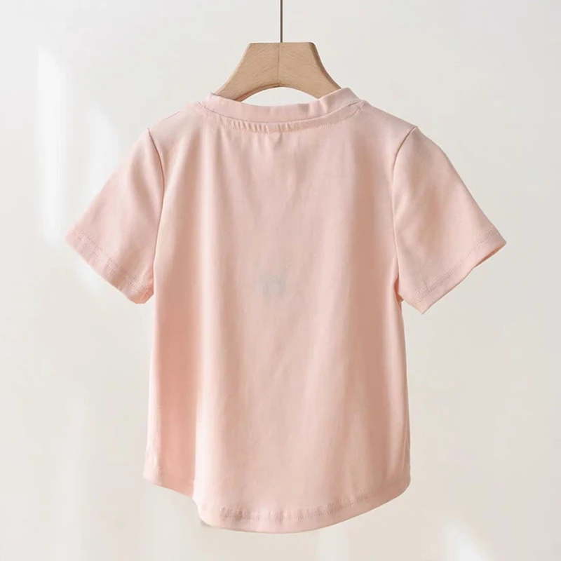 Camiseta infantil de manga curta estilo chinês, feminina casual com tops confortáveis, moda verão, nova