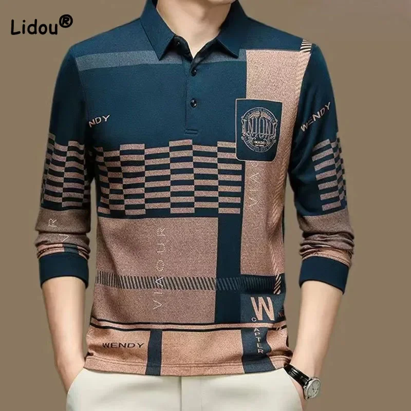 Spring Autumn Fashion Trend Printing Polo-Neck T-shirt 2023 Casual Long Sleeve High Quality Luxury Men\'s Shirt Male Clothes