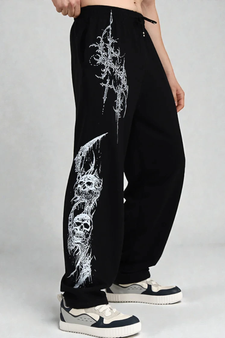 

Deathfall Unisex Joggers Black Pant Flame Fire Graphic Gothic Letter Joggers Freedom Slogan