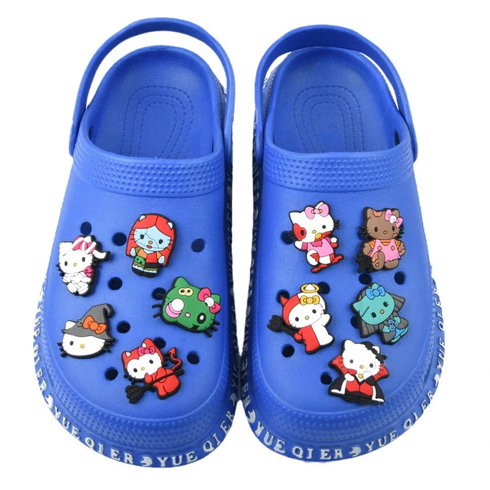 5PCS Halloween wacky HelloKitty Shoe Charm Wholesale PVC Decor Buckle Sandal Clog Wristband Detachable Waterproof To XMAS Gift