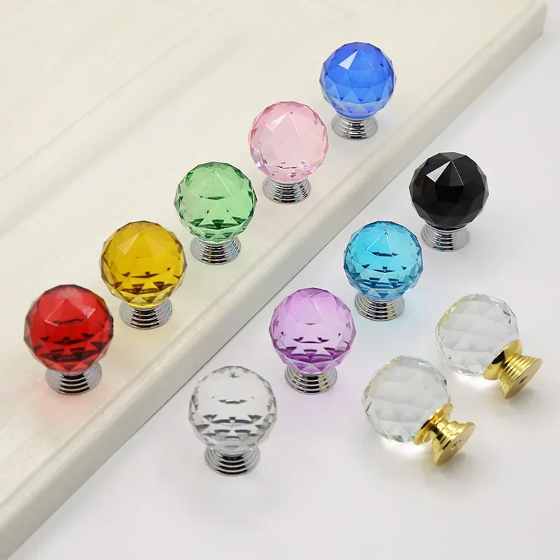 Crystal Handles Glass Balls Drawer Cabinet Doors Round Handles Cabinets Furniture Hardware Transparent Color