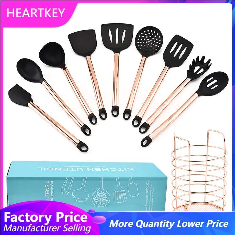 

10PCS/SET Kitchenware Set with Storage Rack Gold-plated Cookware Set Kitchen Utensils Kitchen Cooking Accessories