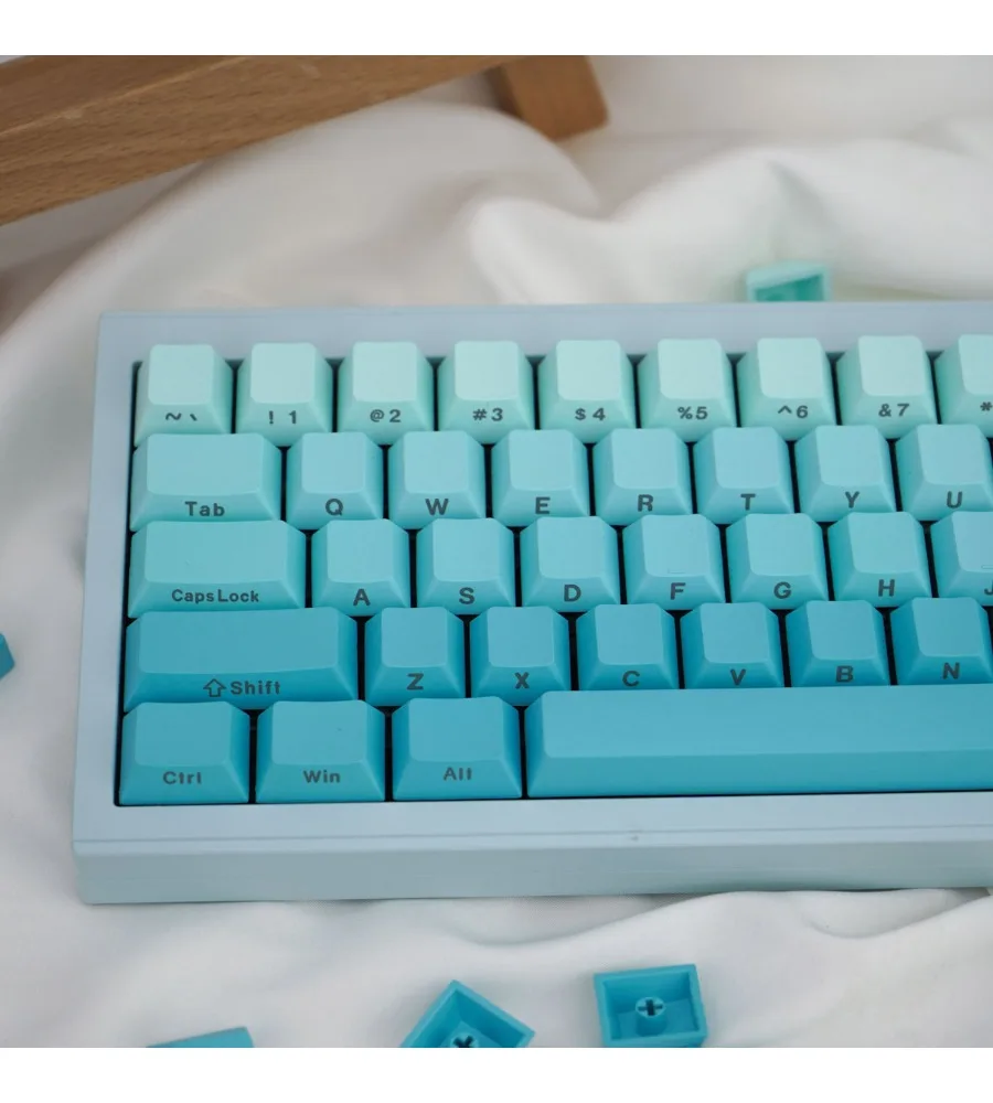 Gradually change cyan positive/side engraved mechanical keyboard keycap 125 key PBT hot sublimation cherry original height