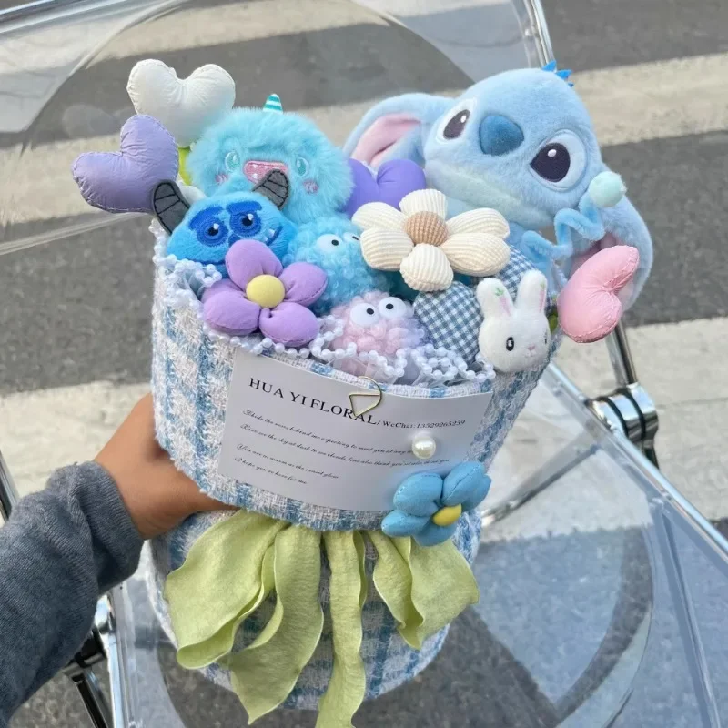 Disney Stitch Bouquet of Flowers Cartoon Anime Cute Christmas Kids Doll Fashion Charm Room Decoration Girl&Child Holiday Gifts