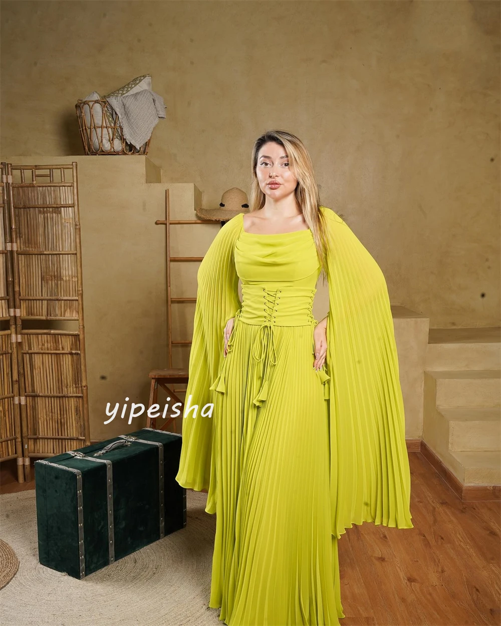 Jersey Draped Homecoming A-line Square Neck Bespoke Occasion Gown Long Dresses