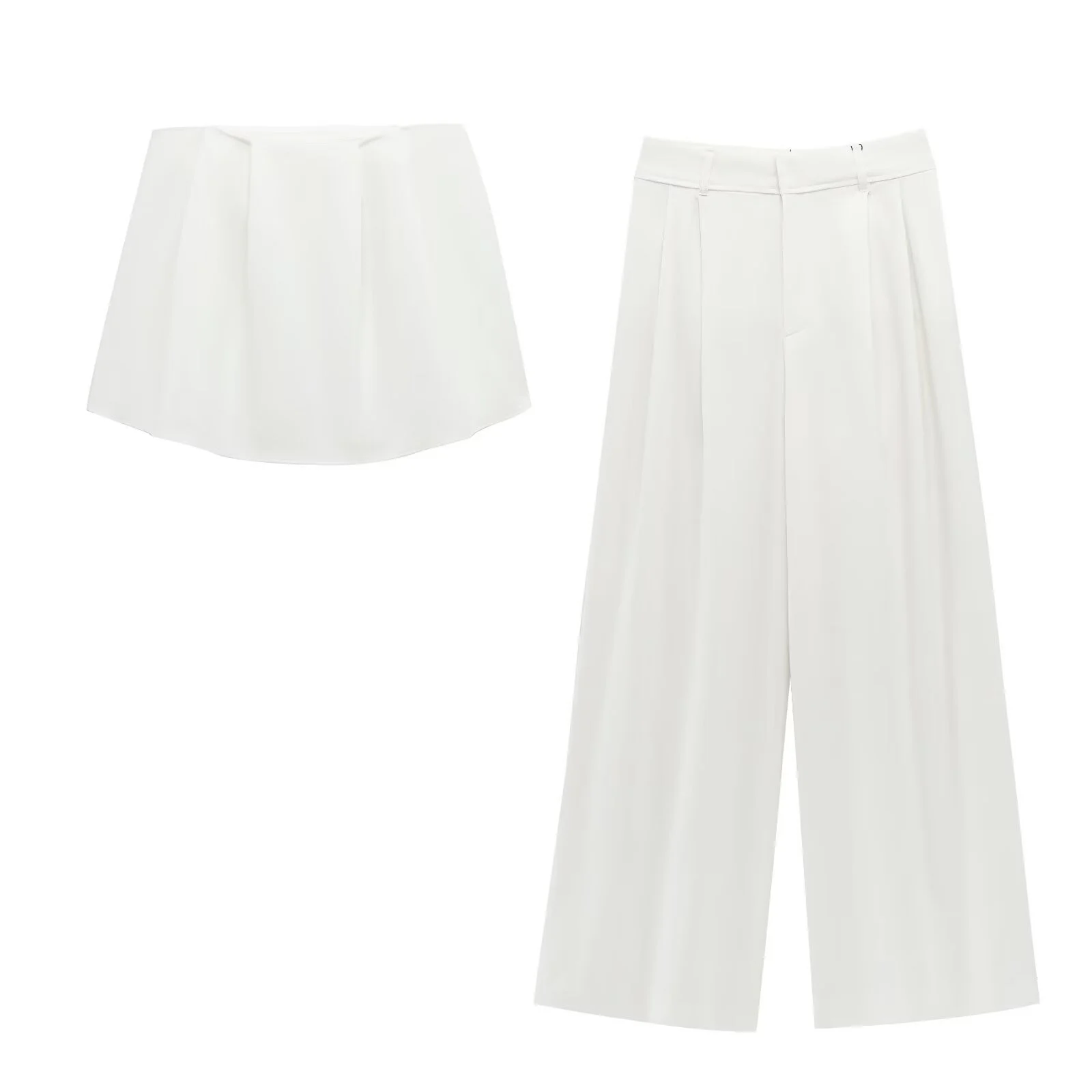 

2025 Summer Women's Pleated Strapless Bare Shoulder Minimalist Top With Pleated Decoration High Waist Wide Leg Pants