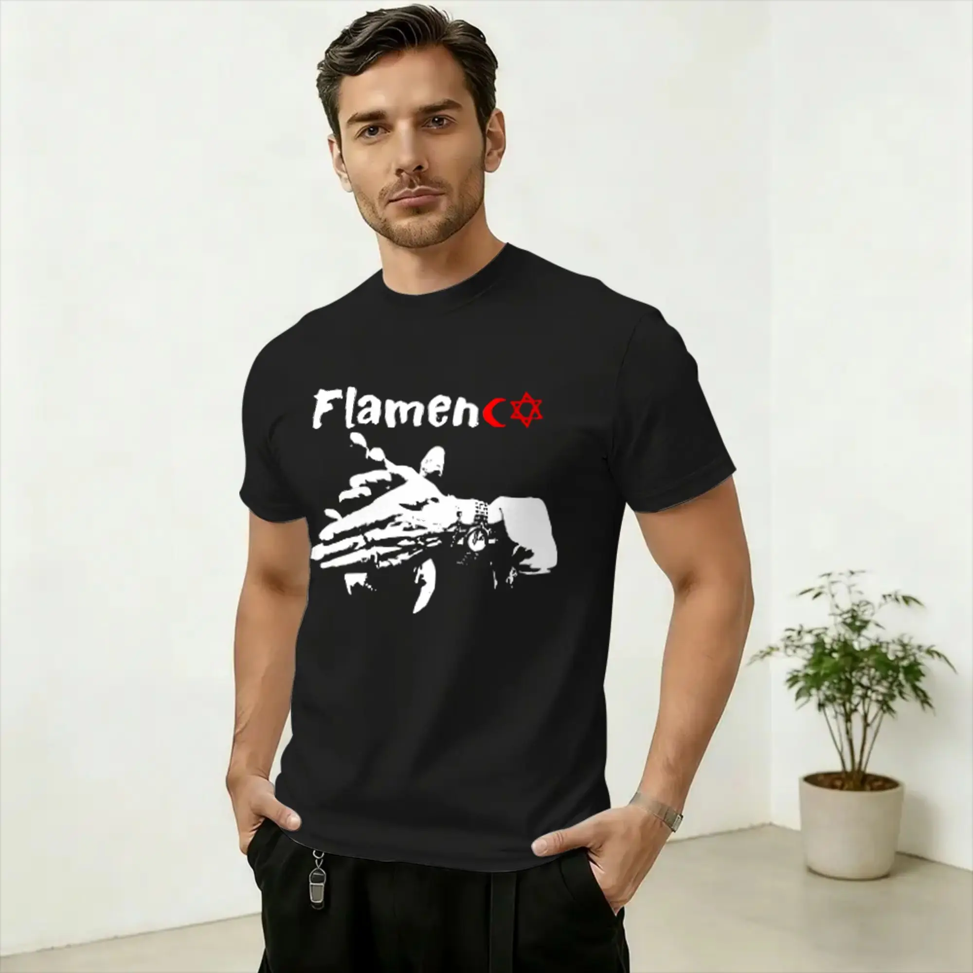 Camiseta Harajuku con diseño de flamenco, estilo playero, moderna y genial, de algodón para hombre, estilo Y2K, básica, con logo personalizado, de manga corta.
