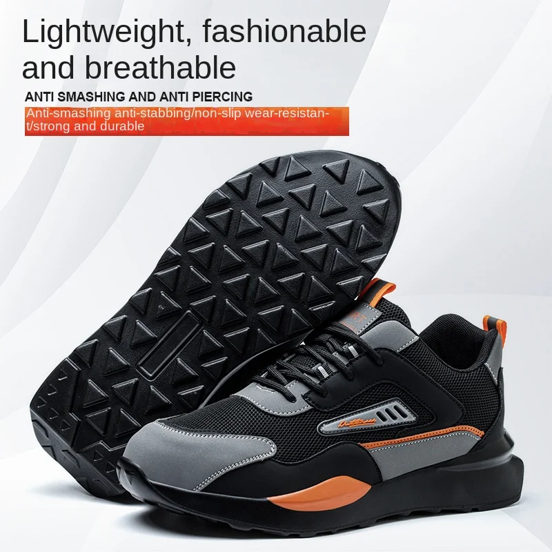 Men Work & Safety Boots With Steel Head Cap Work Sneakers Indestructible Shoes Anti-puncture Safety Shoes Plus Size