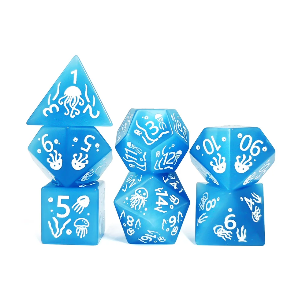 

Набор из 7 кубиков с узором морской медузы и шестиугольной коробкой из кожи, набор каменных многогранных кубиков, настольных игр и игр