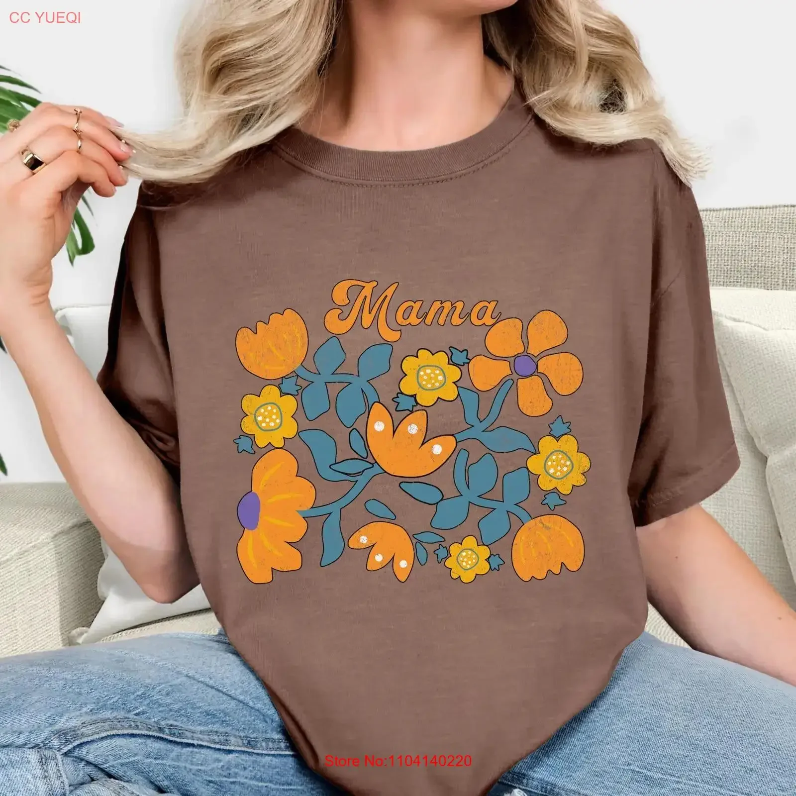Mama T Shirt Mother's Day Mom Vintage Boho Flowers s for Baby Shower  vintage Washed graphic Slightly Casual Stretched
