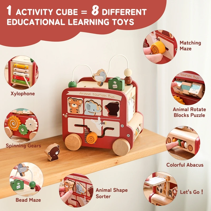 Montessori Busy Toys Educational Games Bus 5 in 1 Busy Box Toys Montessori Wooden Children Toys Baby Toys 0 12 months Gifts Kids