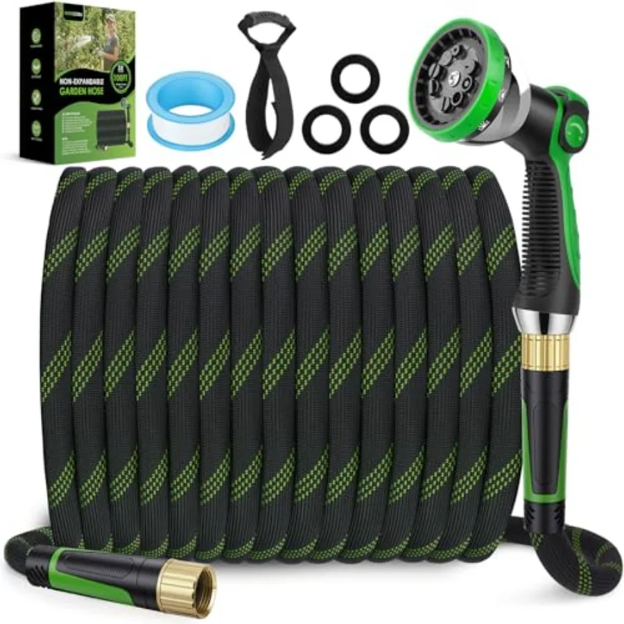 

Non-Expanding Garden Hose 100 Feet Lightweight Flexible Water Hose with 10-Pattern Spray Nozzle Kink-Free Design Durable Leakpr