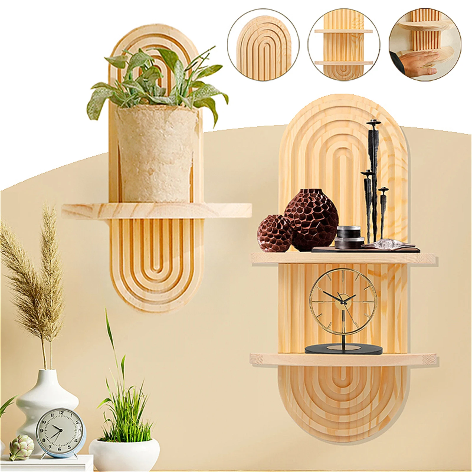 

1PC Wood Floating Shelf Wall Mounted for Bathroom, Bedroom Retro Hanging Shelf Organizer for Books Storage Display Room Decor