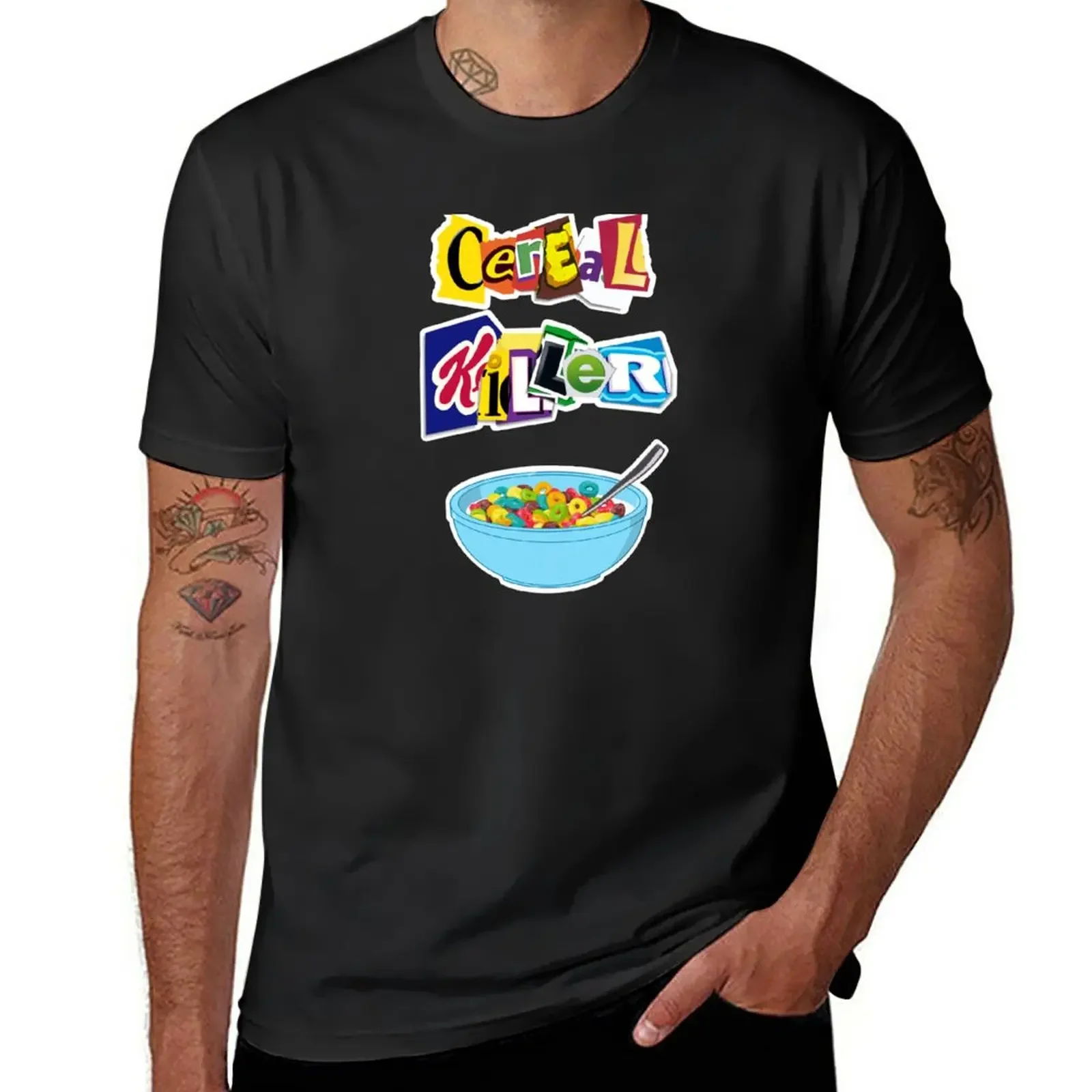 New Cereal Killer Ransom Note with bowl of cereal T-Shirt custom t shirts plus size tops plain t-shirt black t-shirts for men