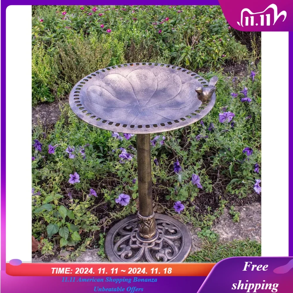 Outdoor Garden Bird Bath- Bronze- Weather Resistant Polyresin-30 Inch-Backyard Expressions