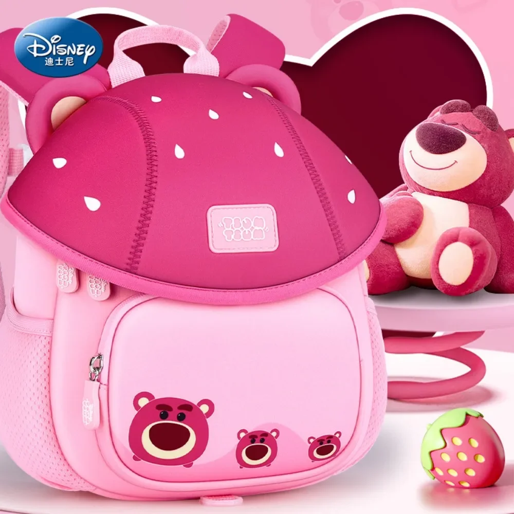 Genuine Disney Lotso Mushroom Bags for Kindergarten Girls Multi Functional Practical High Quality Comfortable Kawaii Backpack