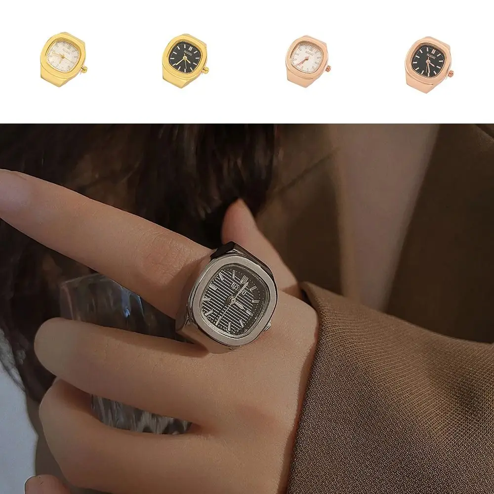 Creative Adjustable Finger Ring Watch Simple Mini Quartz Watch Alloy Square Time Watch Ring Men Women