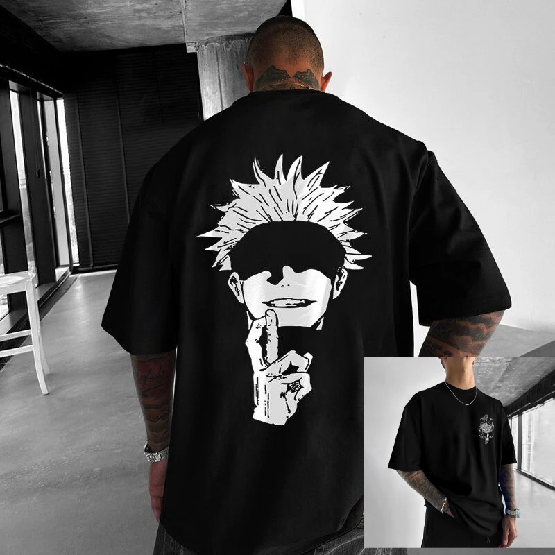 Jujutsu Kaisen Curse War Five-String Uesugi Digital Print Large-Sized Pure Cotton Short-Sleeved T-Shirt for Men