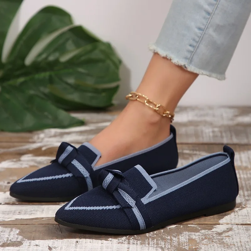 

New Women Bowknot Pointed Toe Breathable Mesh Casual Shoes Comfort Walkers Ladies Light Lace Up Soft Sole Flats Zapatos Mujer