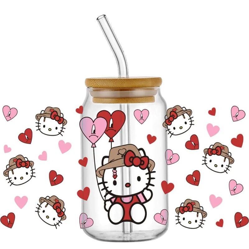 

Miniso 3D UV DTF Transfers Sticker Cartoon Lovely Kitty Cat Decal Cup Wrap for 16oz Libbey Glasses DIY Washable Mug Sticker