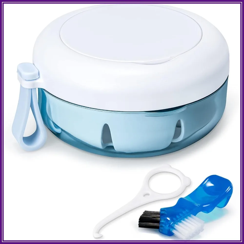 

Leak Proof Denture Case Kit with Brush, Strainer, Removal Tool & Mirror for Travel