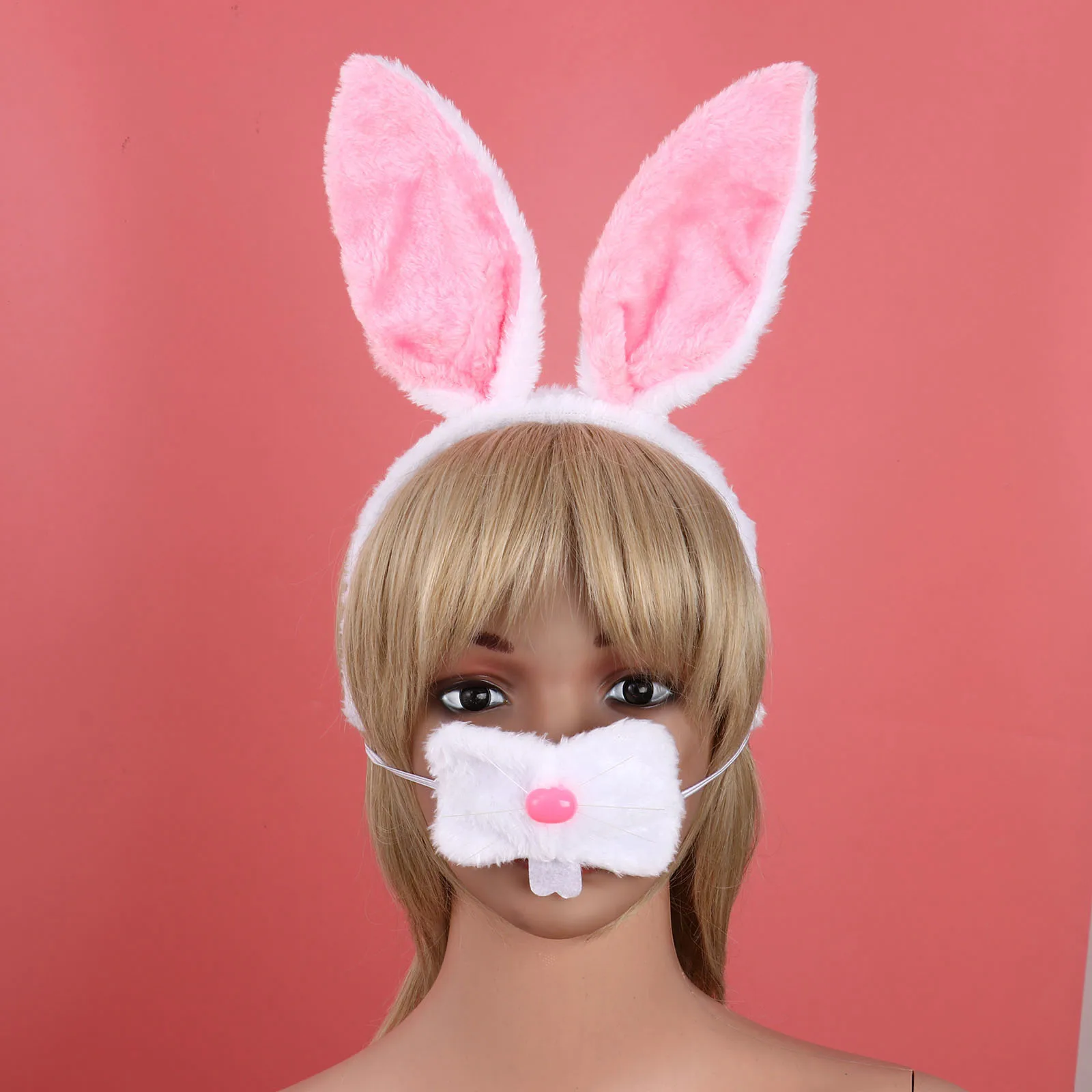 Lovely Rabbit Costume Accessory Bunny Tail Rabbit Ears Headwear Nose And Plush Shoes Set for Halloween Cosplay Party