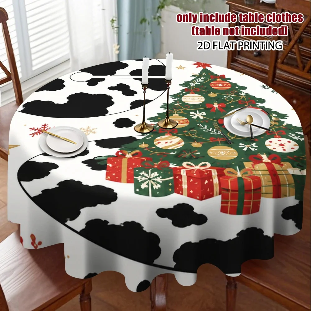 2D flat print, 1 Christmas tree and gift pattern round tablecloth, designed for compact dining tables