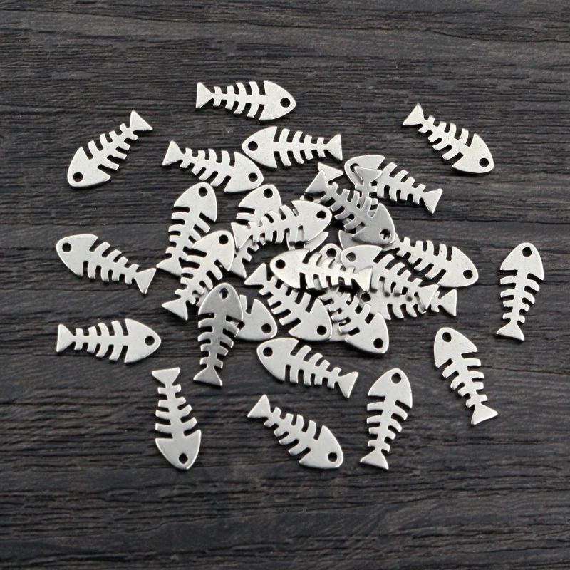 30 sztuk 12x5mm nie znikną 316 ze stali nierdzewnej szkielet ryby Charms wisiorek dla DIY naszyjnik bransoletka Craft biżuteria dokonywanie ustalenia