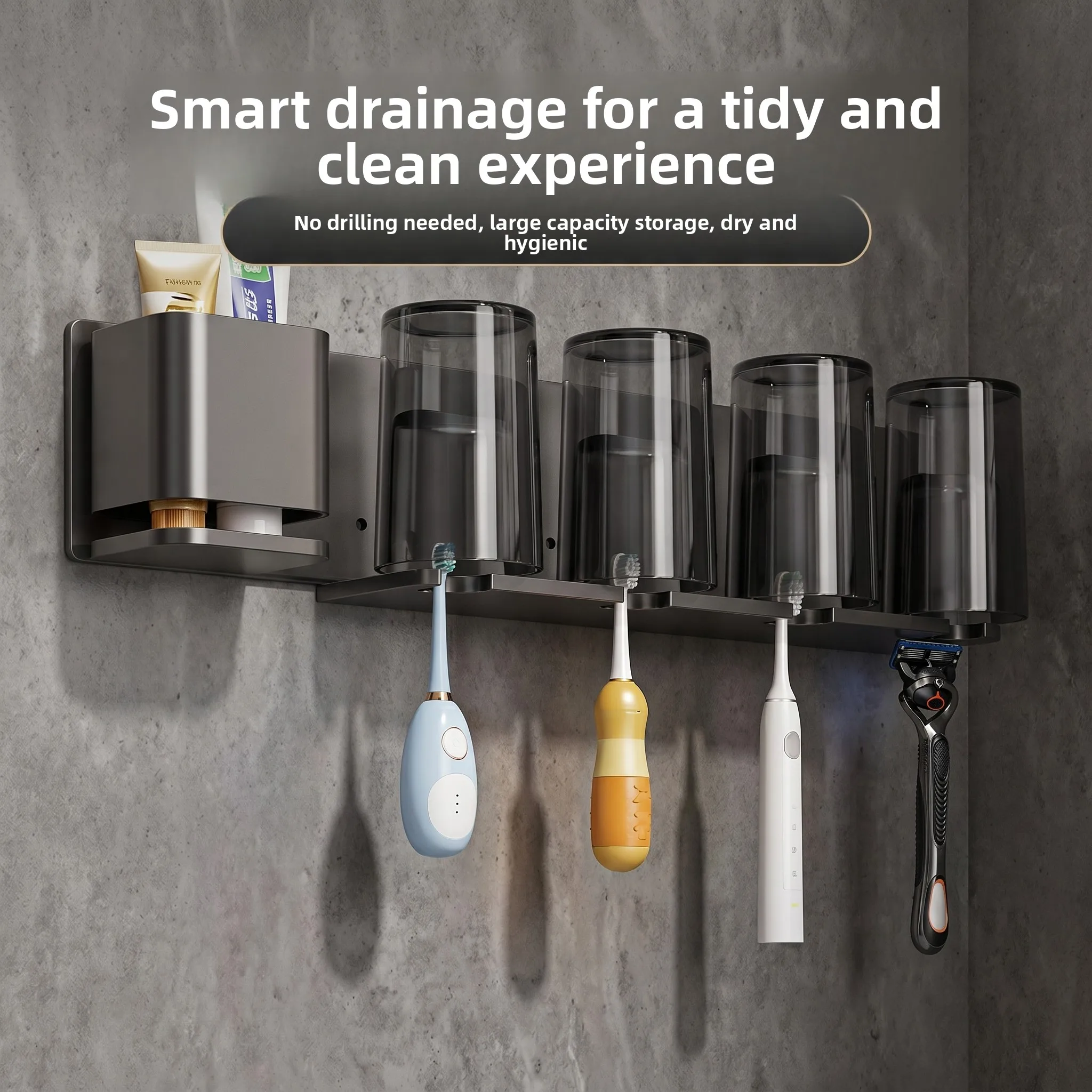 

Bathroom Wall-Mounted Double Toothbrush Holder Stainless Steel Cup Storage Rack No-Drilling Required Modern Minimalist Design