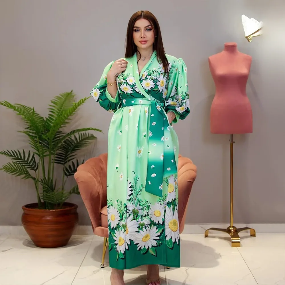 

Eid Mubarak Djellaba 2024 Ramadan Floral Print Party Dress Women Muslim Abaya Dubai Kaftan Turkey Robe Islamic Jalabiya Abayas