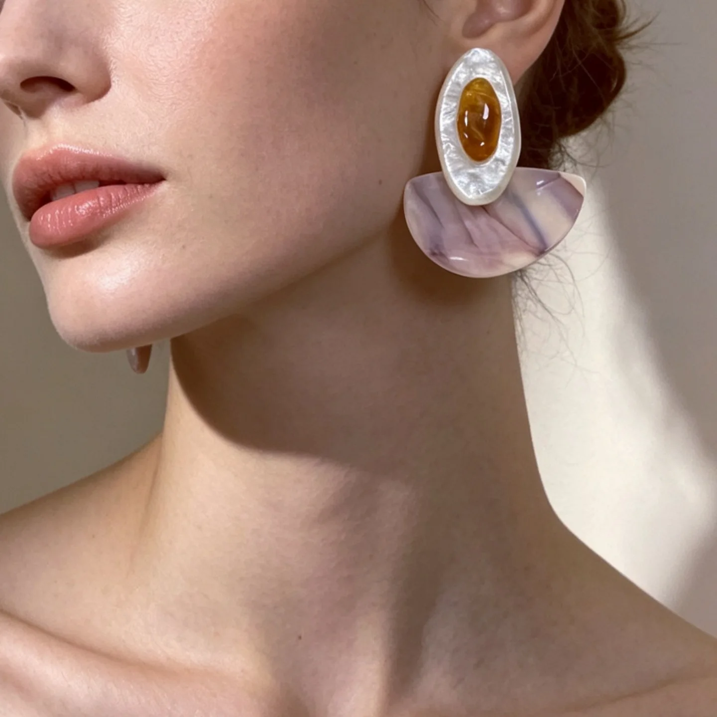French Vintage Geometric Elegant Off-white Purple Textured Semicircular Oval Drop Earrings for Women Rerto Jewelry HUANZHI NEW