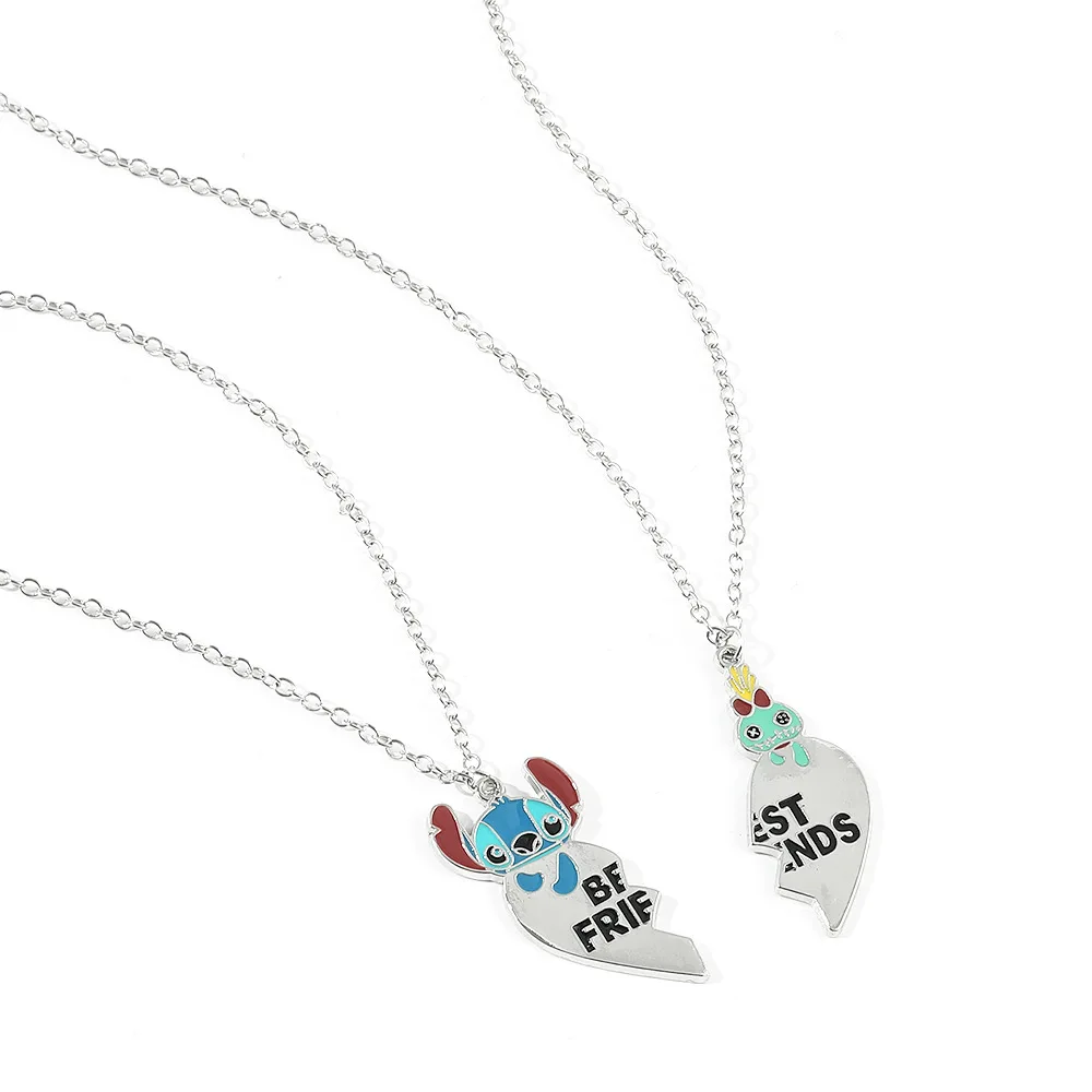 Disney Hearts Necklace for Women Stitch Necklaces Female Pendant Trend Neck Silver Color Fashion Couples Gift Stainless Steel