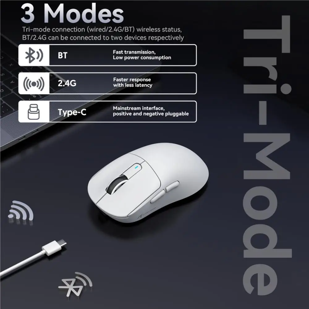 Imagem -03 - Pixart Paw3395 Mouse Bluetooth Conexão Tri-mode 2.4g 26000dpi 650ips 49g Mouse para Jogos Macro Leve x3