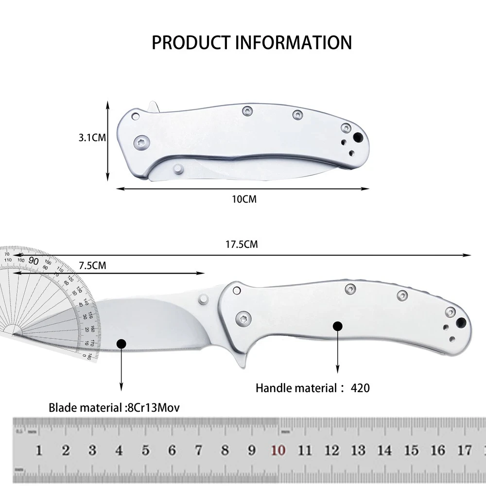 KS Zing 1730SS Pocket Tactical EDC Folding Knife 410 Stainless Steel Handle Manual Opening with Pocketclip Camping Hunting Tool