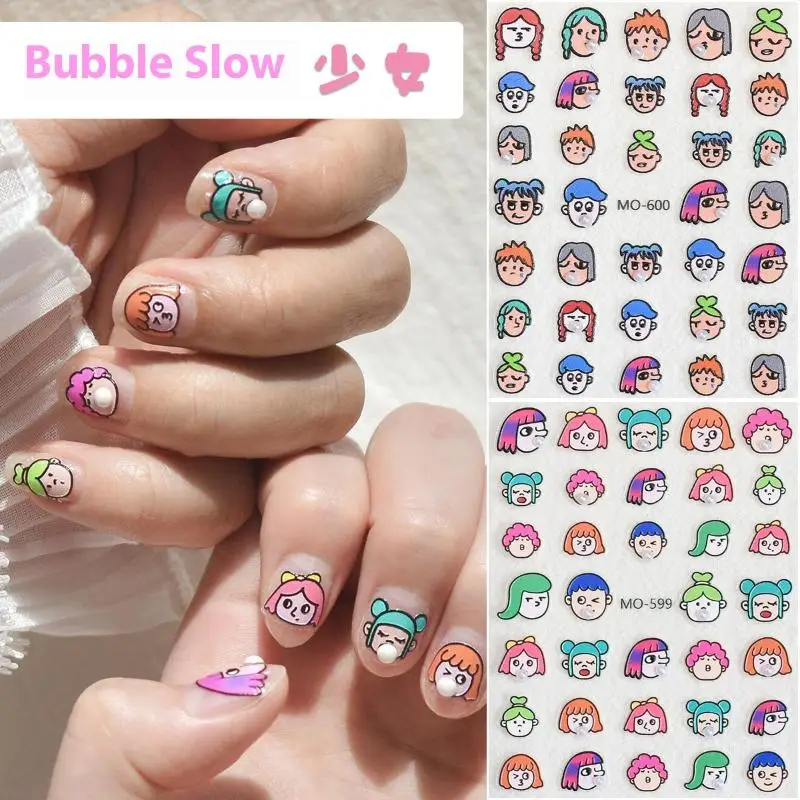 Cartoon Cute Bubble Blowing Girl Nail Art Stickers Manicure Decals Decoration Summer Nail Charm Nail Salon Accessories