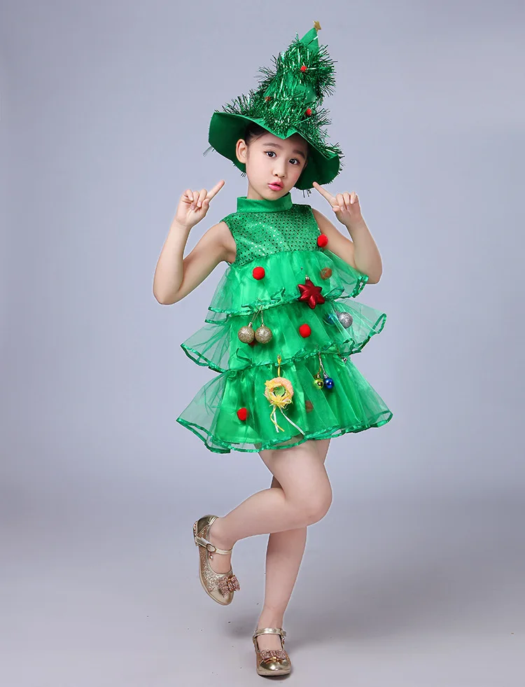 Costume de cosplay de performance d'arbre de Noël pour enfants, vêtements de scène de grand arbre, fête de vacances, mode amusante, vêtements mignons