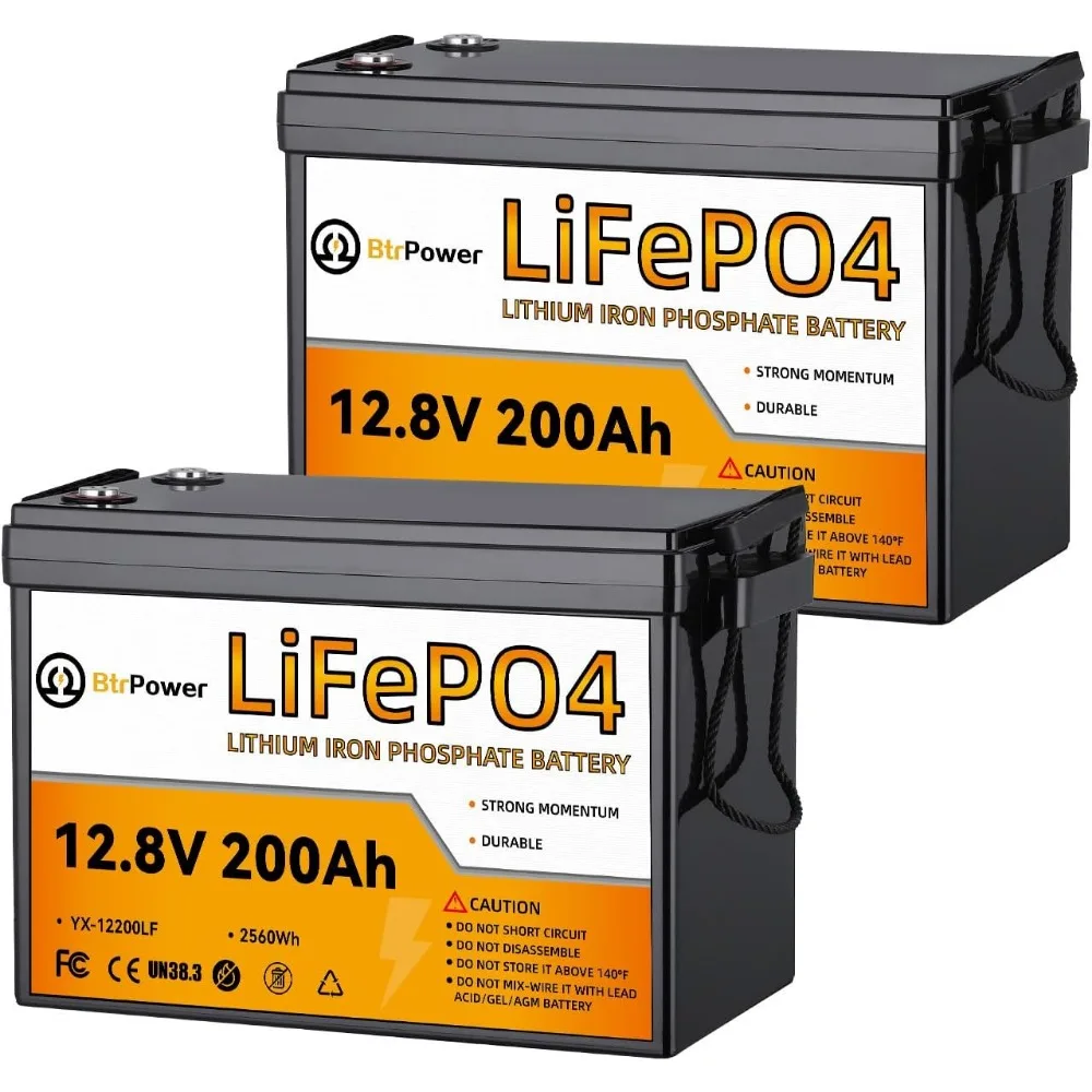 

2 Pack 12V 200Ah LiFePO4 Deep Cycle Rechargeable Battery Pack Built-in 100A BMS 5000-7000 Cycles Perfect for RV Solar Marine