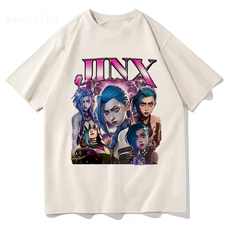 Arcane 2 T Shirts Fashion Women Harajuku Aesthetic Retro Anime Vi Jinx Tshirt Unisex High Quality Cartoon Cotton Tee Shirt Tops