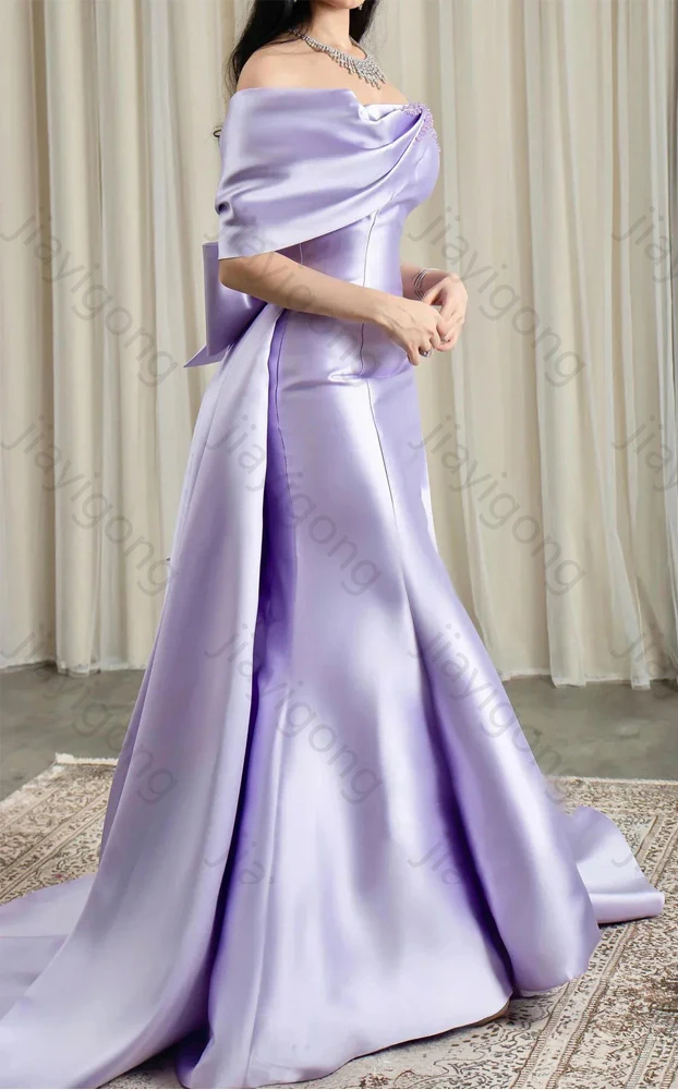 

Luxury Arabic Lilac Off-Shoulder Evening Dresses Elegant Short Sleeves Dress Exquisite High Quality Prom Party Gowns Customized