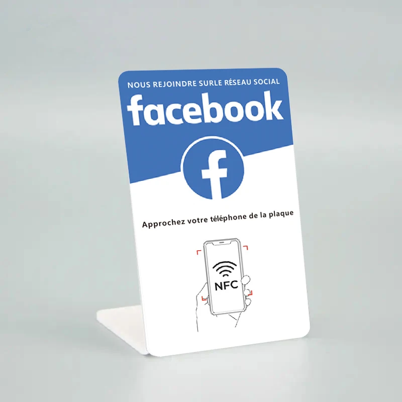 

French NFC Stand Display for Facebook 13.56Mhz Programmable Google Review Card NFC station table bending Card Standing brand