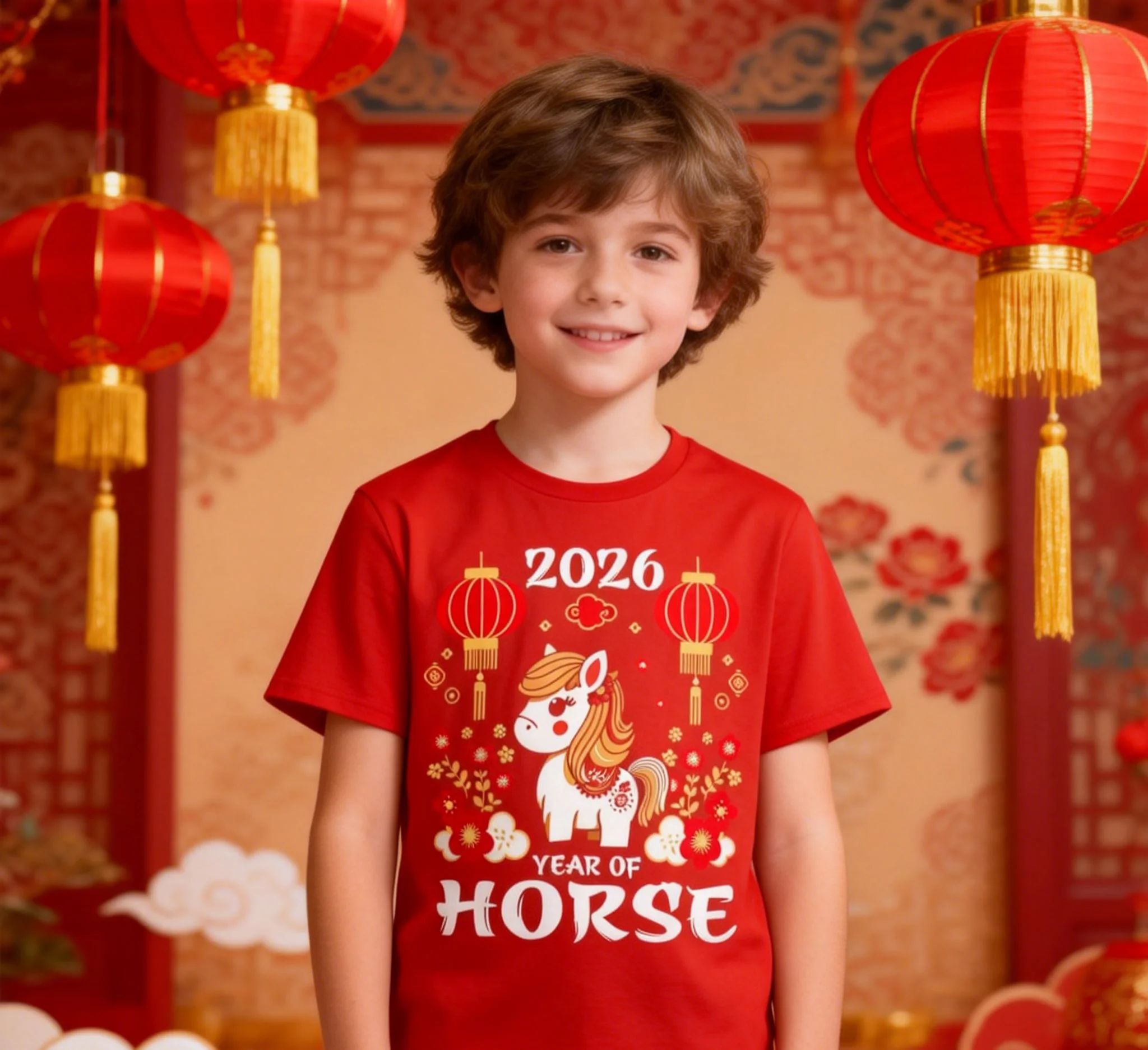 2026 Year of the Horse T-Shirt,Horse Graphic Tees for Kids & Adults, Chinese New Year Red Lucky Shirts,  Casual Holiday Gift Tee