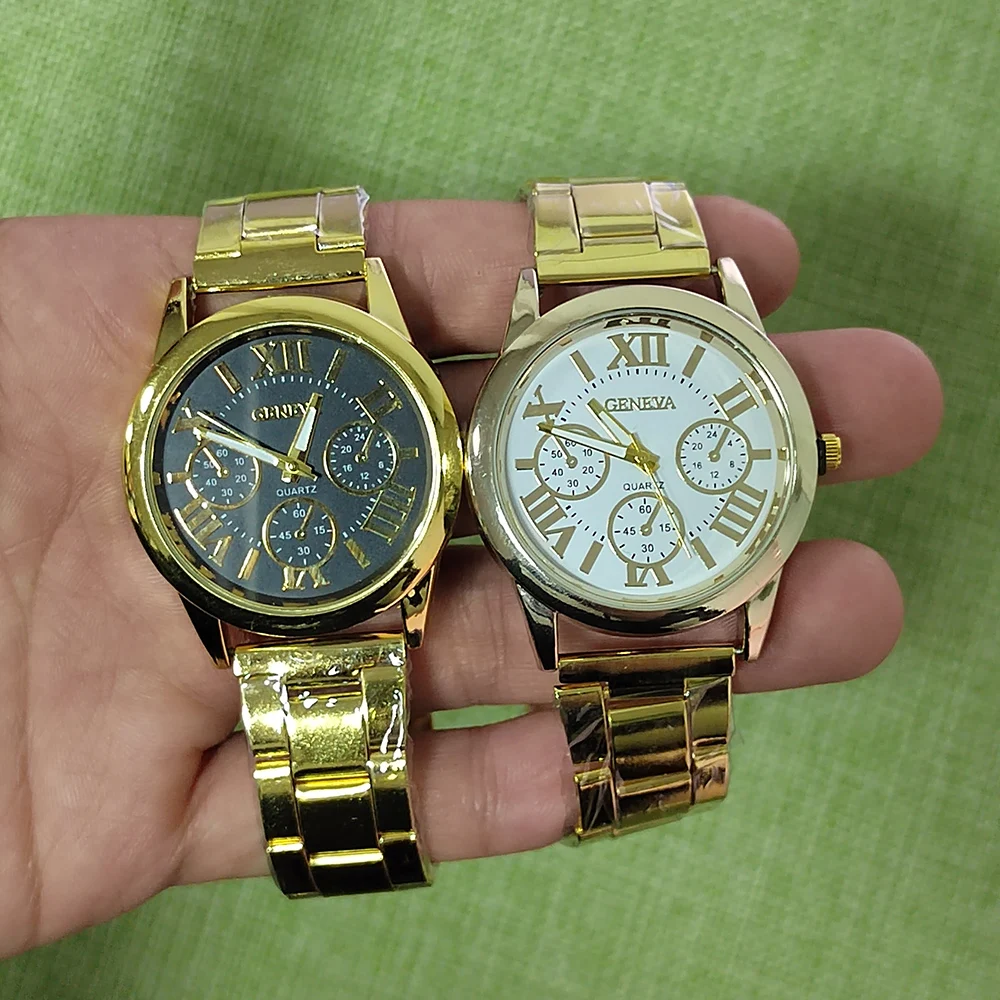 新しいブランド 3 目シルバージュネーブカジュアルクォーツ時計女性ステンレス鋼ドレスウォッチレロジオフェミニノレディース時計